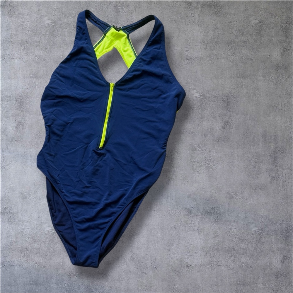 SHEIN Navy and Neon Yellow One-Piece Swimsuit